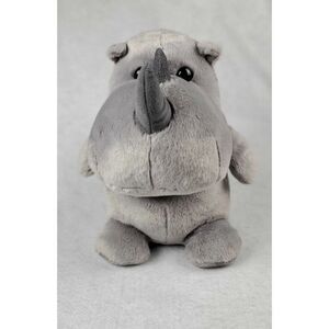 Aurora Rhinoceros Rhino Plush Chunky Gray Sitting Hippo Stuffed Animal Toy 11"
